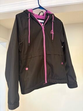 XS Reebok Women’s Black Jacket with Purple Trim Hooded Windbreaker